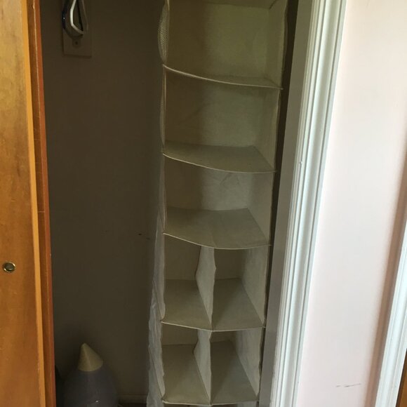 Hanging Closet Shelf 6 Tier, 3 Lg & 6 Sm Shelves, Canvas Cotton, 4 side pockets - Picture 1 of 3